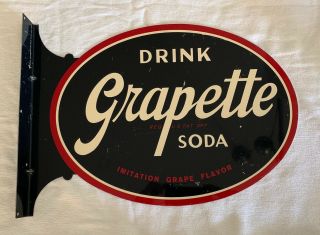 Vintage Grapette Soda Flange " Drink Grapette " Double Sided Stout Sign Co
