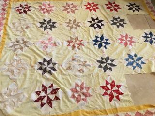 Vintage Patchwork Quilt Top,  Star,  Early 1900’s,  One Patch Border,  Multi,  Ctter