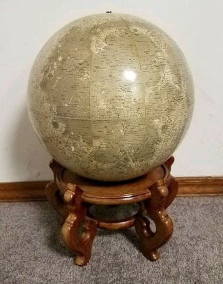 Vintage Mid - Century Rand Mcnally 12 Inch Lunar Moon Globe With Wooden Stand