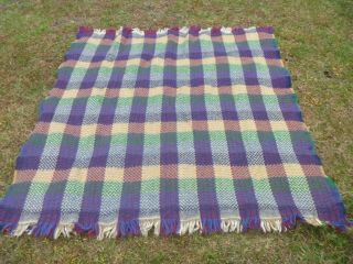 Cadw Welsh Wales 100 Wool Multi Color Plaid Throw Blanket 60 " X 66 " W Fringe