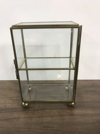 Vintage Glass / Brass Curio Jewelry Cabinet Display Case Miniatures Table Top 6 "