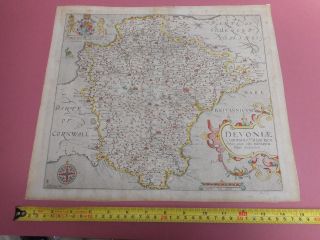 100 Devonshire Map By Saxton/hole/kip C1637 Hand Coloured