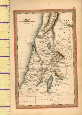 C1832 Hand Coloured Map Judea According To The Apocryphal Books Galilee