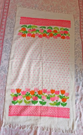 Vintage Tulips Bath Towel By Fmc Pink Orange Fringe 100 Cotton Vibrant Textiles