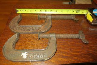 (2) Vintage Heavy Duty 4 " Hargrave Body Clamp,  C - Clamp Usa,  Mouse Ear