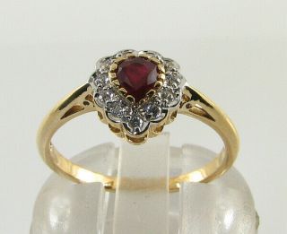 Dainty 9k 9ct Gold Indian Ruby Diamond Art Deco Ins Heart Ring Resize
