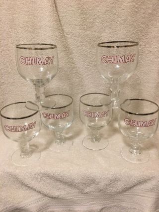 Chimay Drinking Glasses Silver Rim Belgian Beer Goblets Barware Set Of 6 R2