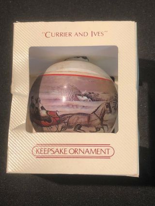 Hallmark 1982 Currier And Ives Glass Keepsake Ornament The Road Winter - Horse