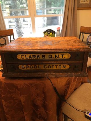 Antique Wooden Country Store Clark’s Ont Spool Cotton Thread 2 Drawers.