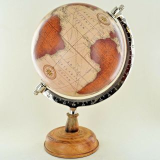 Globe In Antique Red 8 " With Mango Wood Base Luxury Unique Home Decor 11375