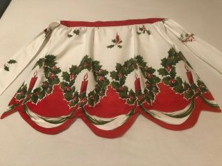 Vintage Christmas Apron Holly Wreath With Candles - Scalloped Bottom 50 