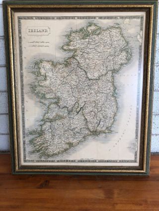 Sydney Hall Map Of Ireland From 1830,  Beautifully Framed In Green And Gold