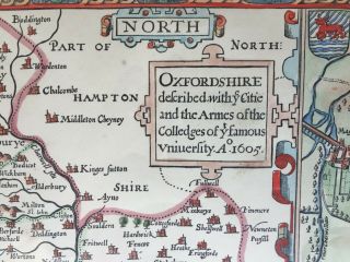 Antique Map JOHN SPEEDE (1552 - 1629) “Oxfordshire / Oxford Colleges 