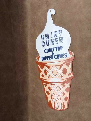 Old Dairy Queen Drive In Curly Top Porcelain Advertising Ice Cream Cone Sign