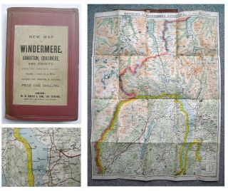 1887 Hand Coloured Ordnance Survey Map Of The Lake District Windermere Coniston