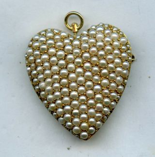 Vintage 14k Gold Seed Pearl Heart Pin Watch Fob Brooch Pendant 8.  6 Gram
