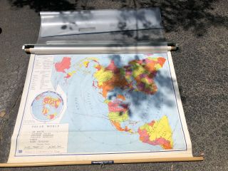 Nystrom Pull Down Map Globe School Mcnally Vtg Classroom Usa Wall Polar World