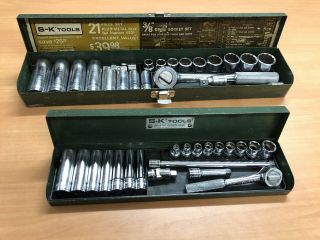 Vintage S - K Tools Socket Set 1/4” And 3/8”drive 6 And 12 Point Made In Usa.