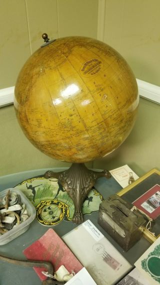 1891/1901 Rand Mcnally Terrestrial Globe 12 " With Brass Stand And Claw Feet