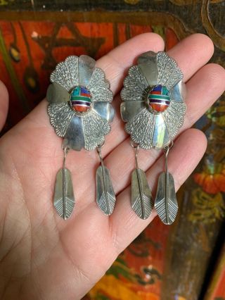 Vintage Jimmy Calabaza Ca’win Native Feather Sterling Earrings