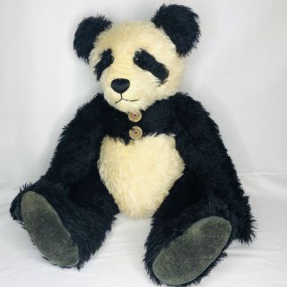 Lang Bears 24 " Panda Mohair Bear Large Poseable Jointed Vtg Black Cream Cedric