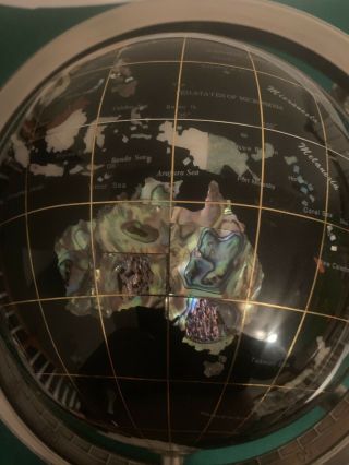 Large Semi - Precious Stones Inlay World Globe With Silver Base / Stand