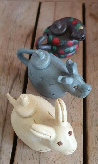 Unique Set Of 12 Chinese Zodiac Miniature Clay Teapots In Case