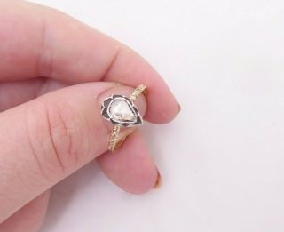 15ct Gold Silver Old Mine Rose Cut Diamond Domed Back Ring,  Pear Drop Victorian