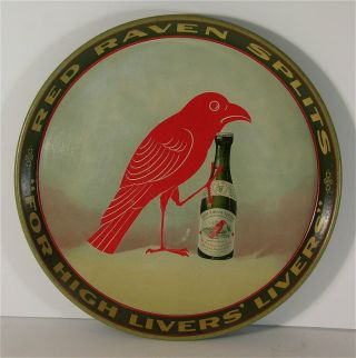 Ca1910 Red Raven Splits Hangover Cure Tin Litho Advertising Serving Tray Beer