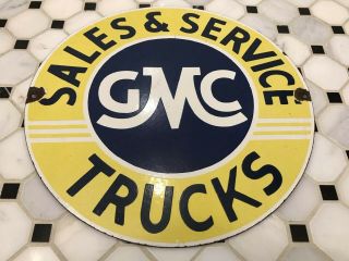 Vintage Gmc Trucks Sales And Service Porcelain Sign Oil Gas Dealership Ford Chev