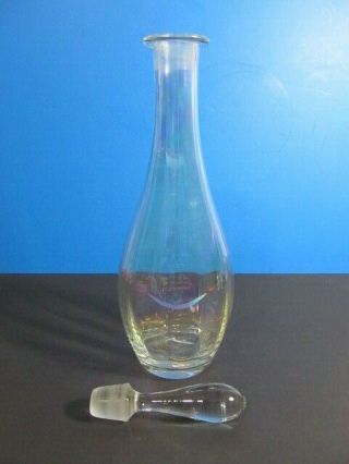 VINTAGE HAND BLOWN IRIDESCENT RIBBED DECOR CLEAR ART GLASS DECANTER 16.  5 