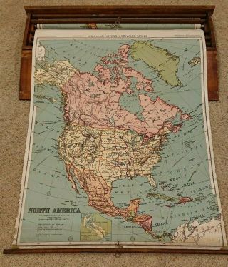 RARE box set Antique W.  & A.  K.  Johnston ' s Unrivaled Series 1920s pull down maps 3