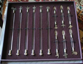 Vintage Nazca Lines Sterling Silver Swizzle Sticks And Forks All Marked 925 Nos