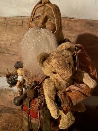 Arnett’s Country Store OOAK Santa/Early Log Cabin Coat/Doll/Mohair Bear/Tin Horn 3