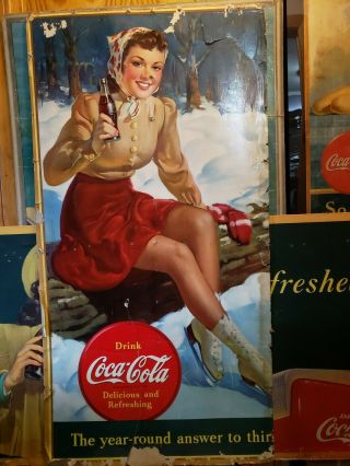 Vintage Wwii 1941 Coca Cola Cardboard Sign Antique Soda Fountain Diner