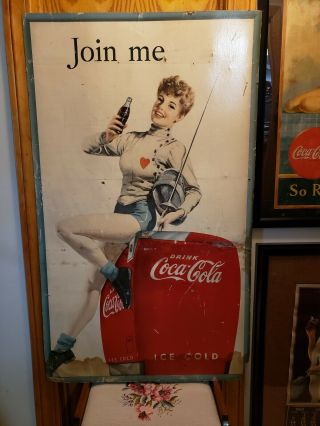 Vintage Post Wwii 1947 Coca Cola Cardboard Sign Antique Soda Fountain Diner