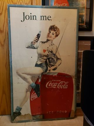 Vintage Post WWII 1947 Coca Cola Cardboard Sign Antique Soda Fountain Diner 2