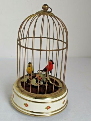 Vintage Wind Up Singing Birds In A Brass Cage