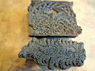 2 - Antique/vintage Handmade Paisley/floral India Wood Printing Blocks