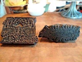2 - Antique/Vintage Handmade Paisley/Floral India Wood Printing Blocks 2