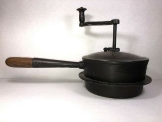 Antique Cast Iron Coffee Roaster Long Handles Stir Crank Early American See Mark