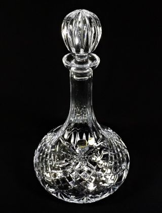 Vintage Hand Blown & Etched Ships Decanter W/ Cut Stopper Lead Crystal