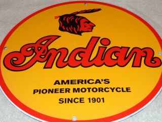 Vintage Indian Motorcycle Since 1901 Chief 11 3/4 " Porcelain Metal Gasoline Sign