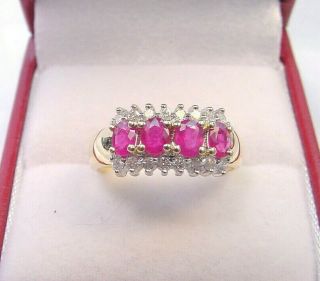 Oval Cut Natural Rubies And Diamonds.  99 Tcw Vintage Estate 14k Gold Band Ring