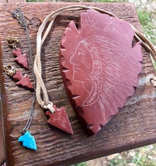 Arrowhead Pendant Sterling Sioux Plains Indian Pipestone (catlinite) Earrings