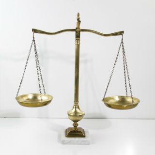 Vintage Brass 18 " Scale Of Justice With Marble Base