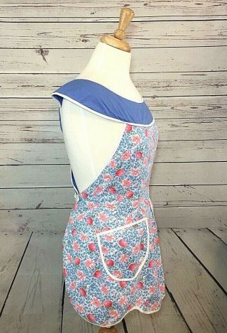 Vintage Women ' s Hand Made Full Bib Apron w Pockets Size Small Buttons at Back 3