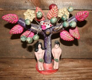 Vintage Mexican Pottery Arts And Crafts Folk Art Tree Of Life Adam And Eve