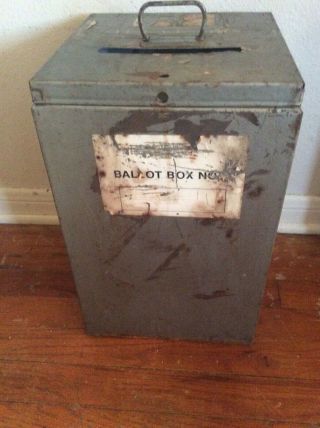 Large Vtg Rural Ballot Voting Box Chest Slot Galvanized Hinged Round Metal