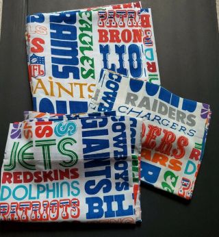 Vintage 1970’s Nfl Football Sports Teams Bed Sheets Full Flat 2 Pillow Cases